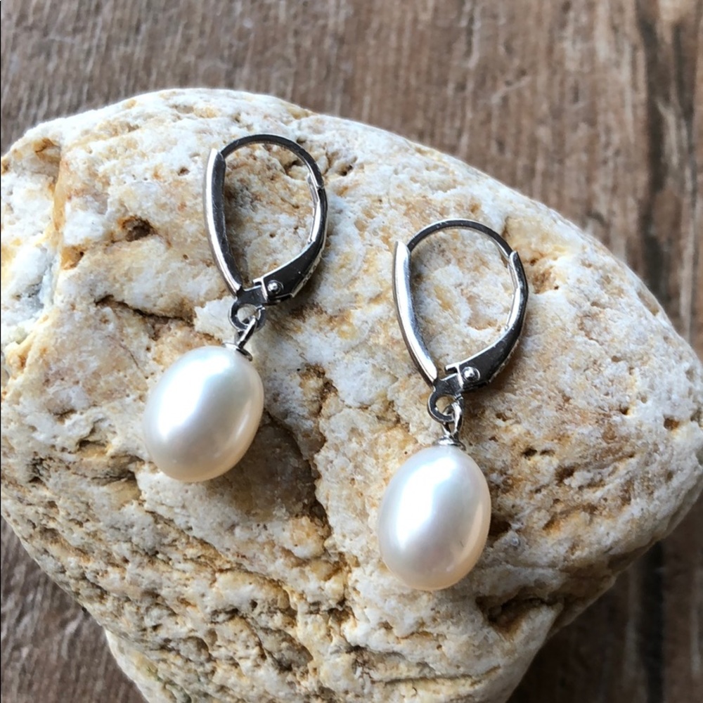 Sterling Silver Pearl Drop Earrings - Picture 4 of 11